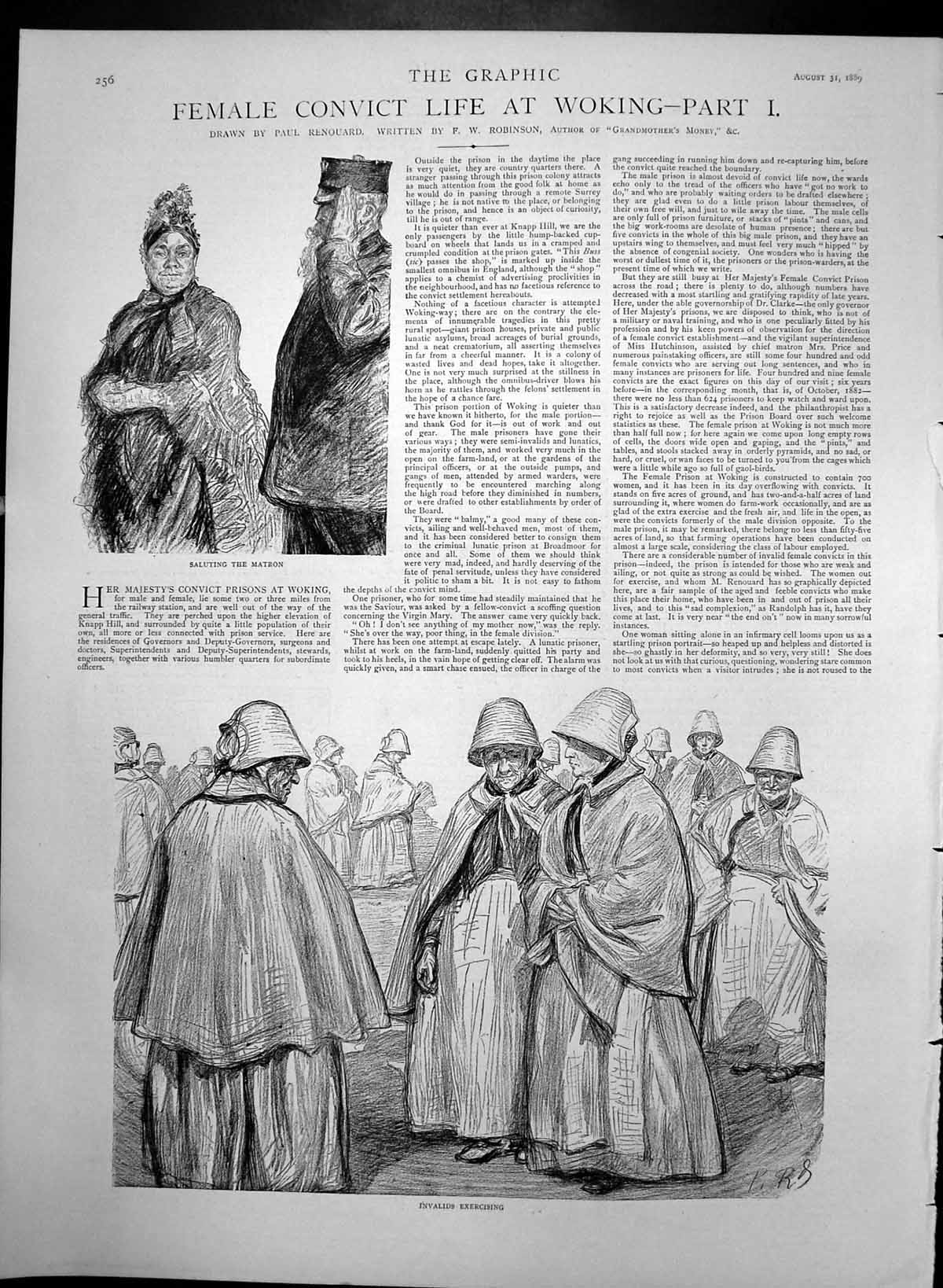 Antique Old Print Female Convict Life Woking Invalids Exercising Matron 1889