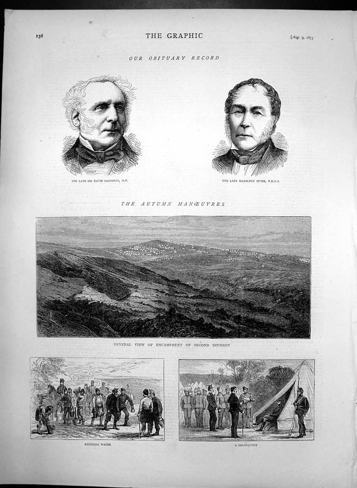 Antique Old Print View Encampment 2Nd Division Delinquent Fetching Water 1873