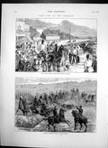 Original Old Antique Print Curragh Camp Irish Derby Cavalry Leaping Drill 1874
