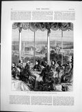 Old Antique Print View From Crystal Palace Grand Saloon Dining Room 1870 19th