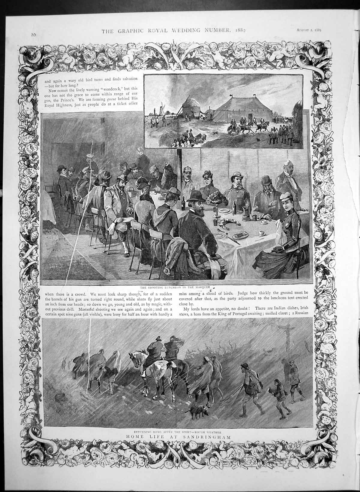 Original Old Antique Print Life At Sandringham Shooting Luncheon 1889 Victorian