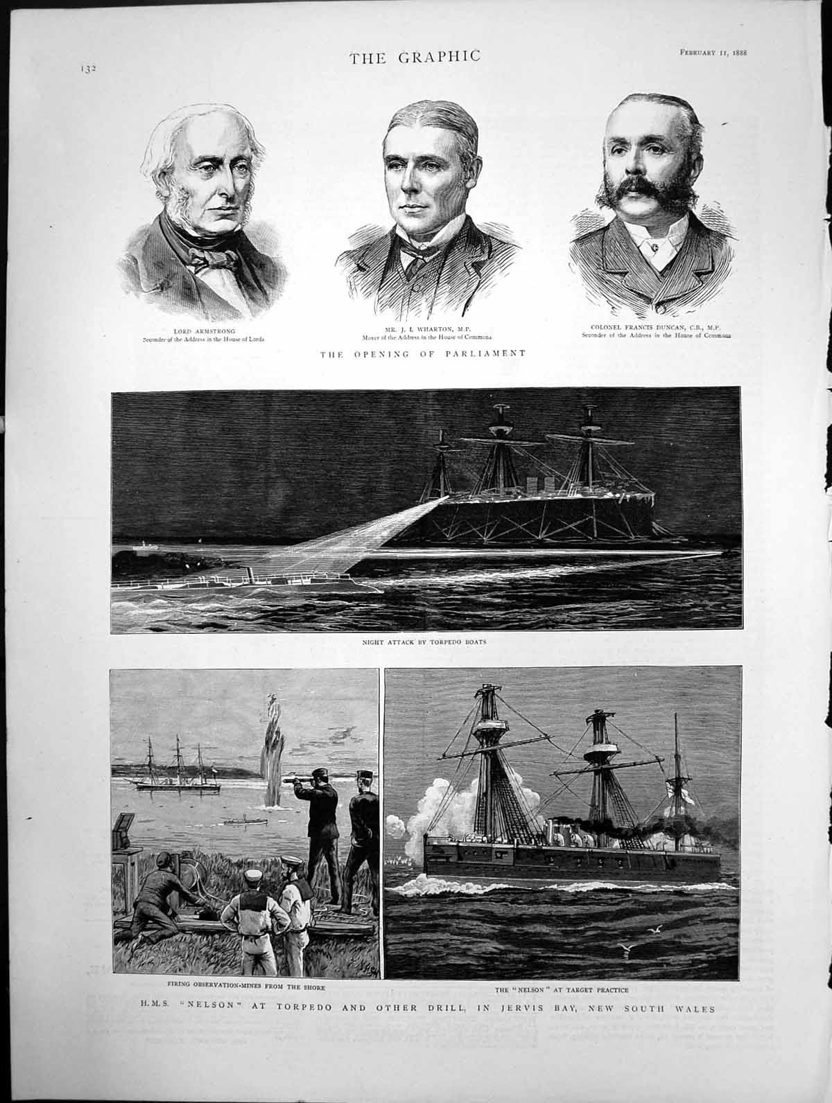 Antique Print Opening Parliament Hms Nelson Jervis Bay New South Wales 1888