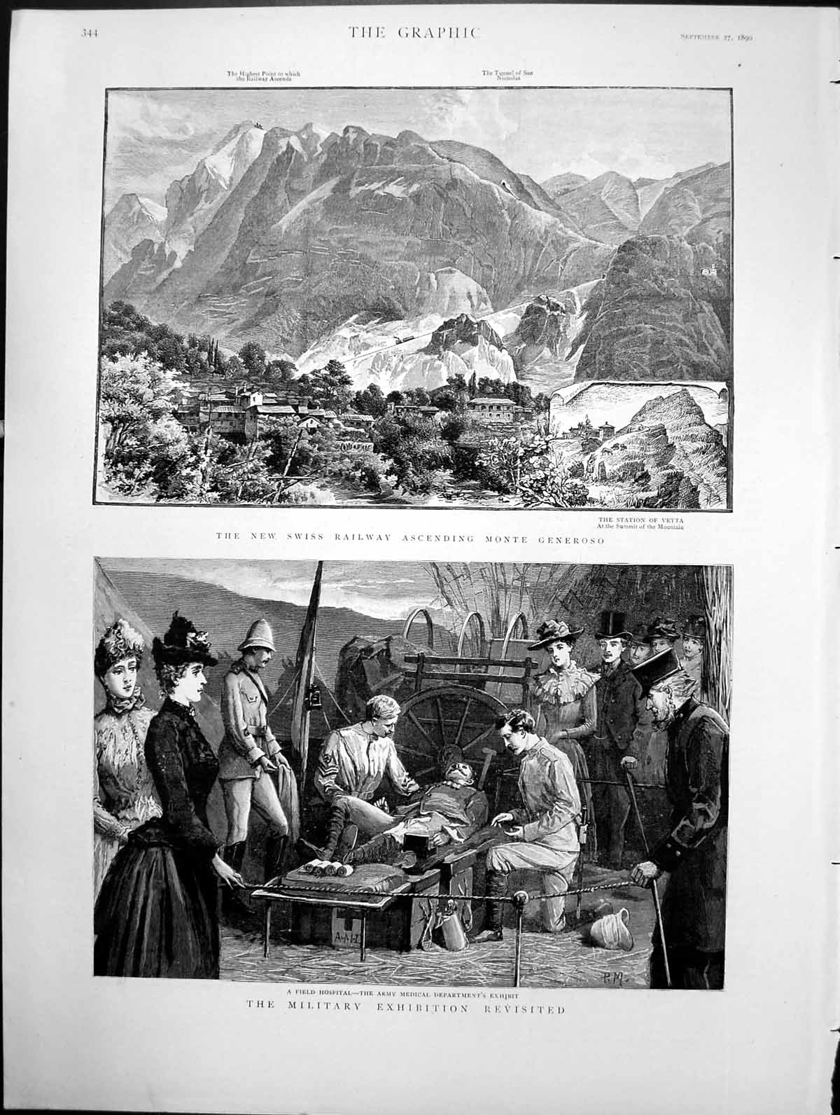 Antique Print New Swiss Railway Ascending Monte Generoso Army Medical 1890 19th