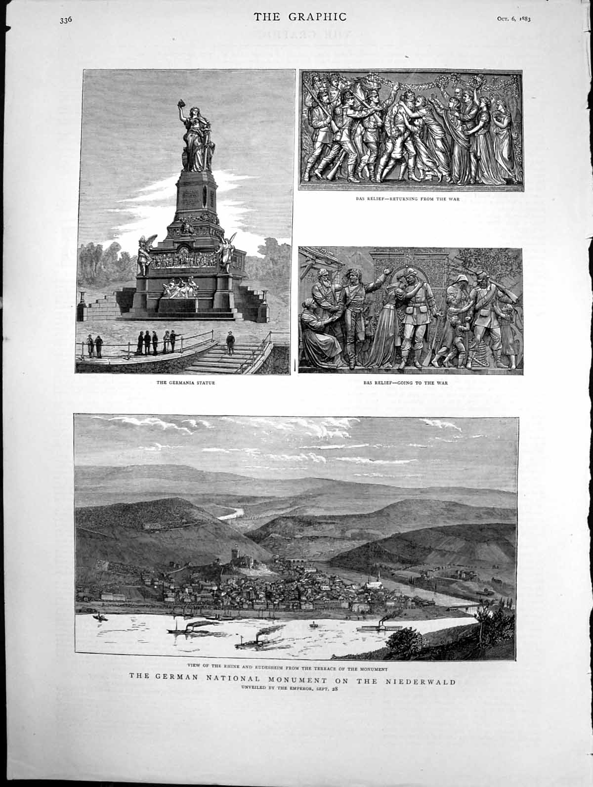 Antique Old Print German National Monument The Niederwald Bas Relief War 1883