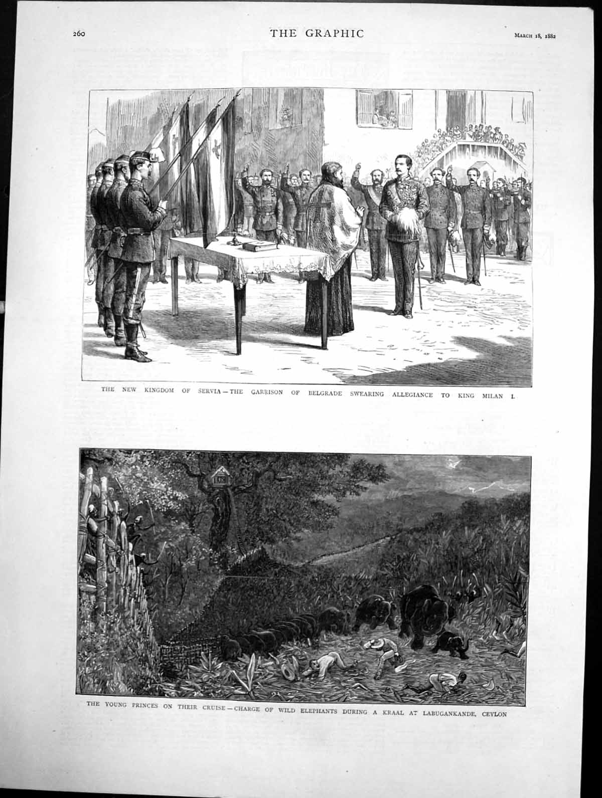 Antique Print New Kingdom Servia Garrison Belgrade Swearing King Milan 1882