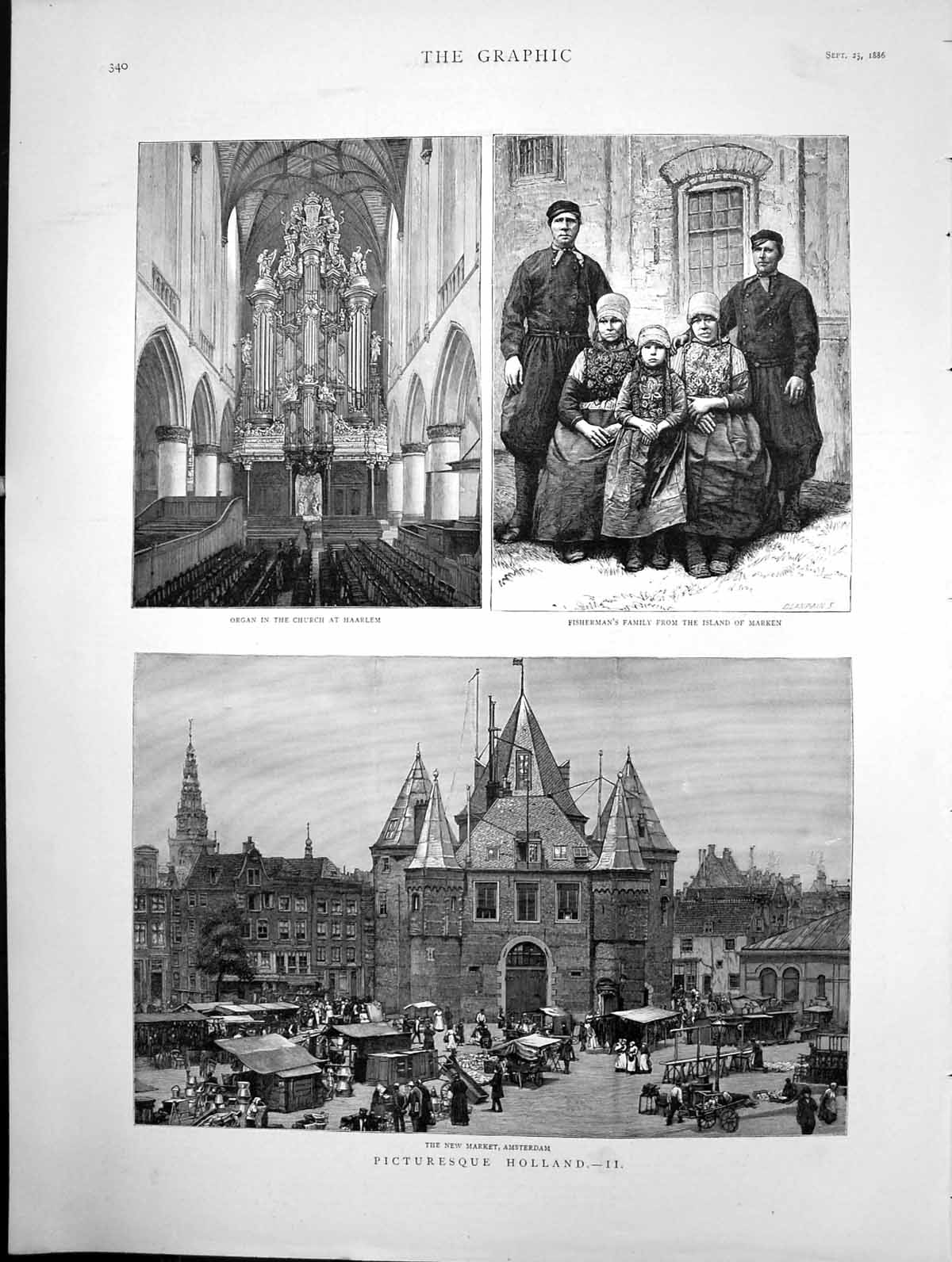 Antique Print Picturesque Holland New Market Amsterdam Church Haarlem 1886 19th