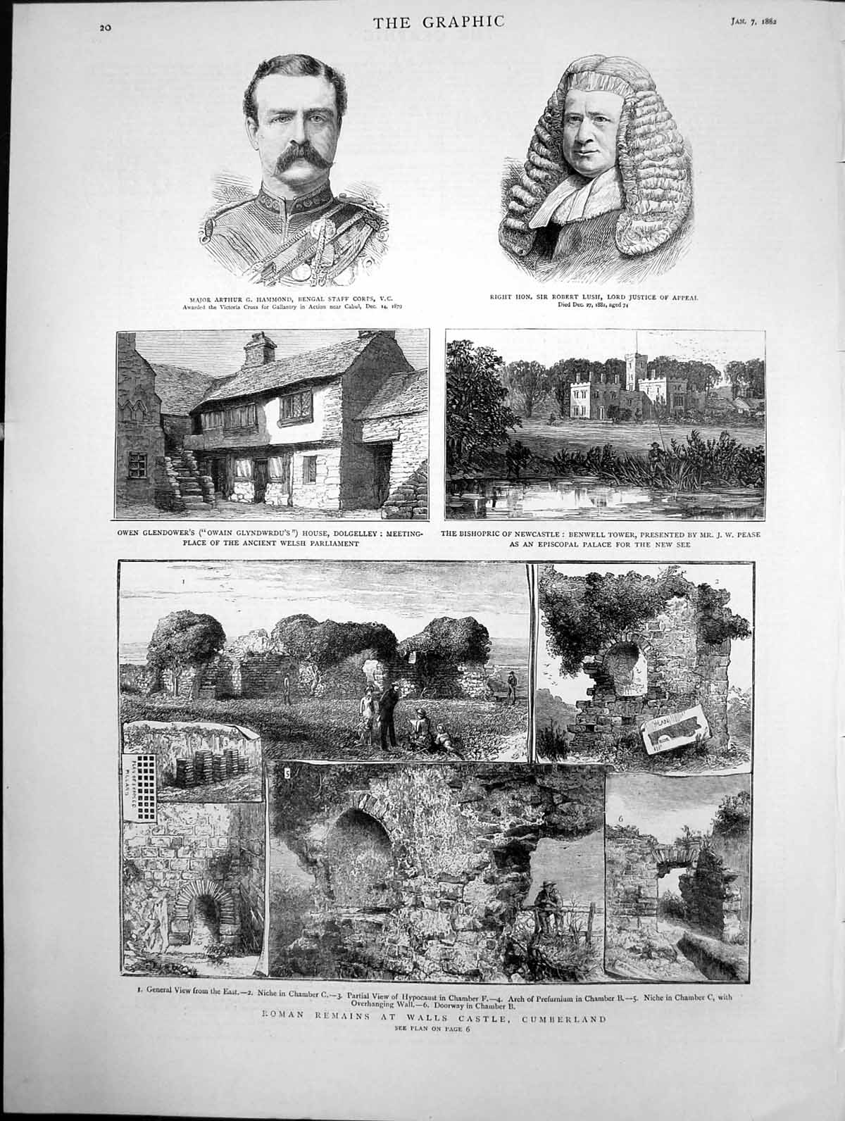 Old Antique Print Roman Remains At Walls Castle Cumberland Sketches 1882 19th