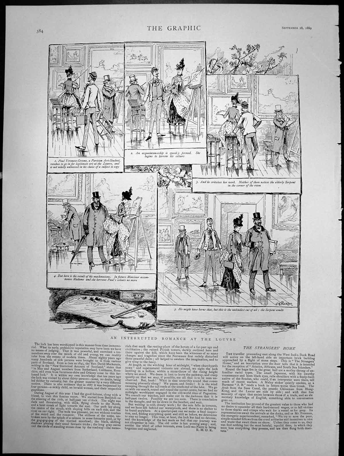 Old Print An Interrupted Romance At The Louvre Parisian Art Student 1889 19th