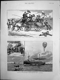 Antique Old Print German Naval Manoeuvres Sailors Picnic Man Overboard 1890