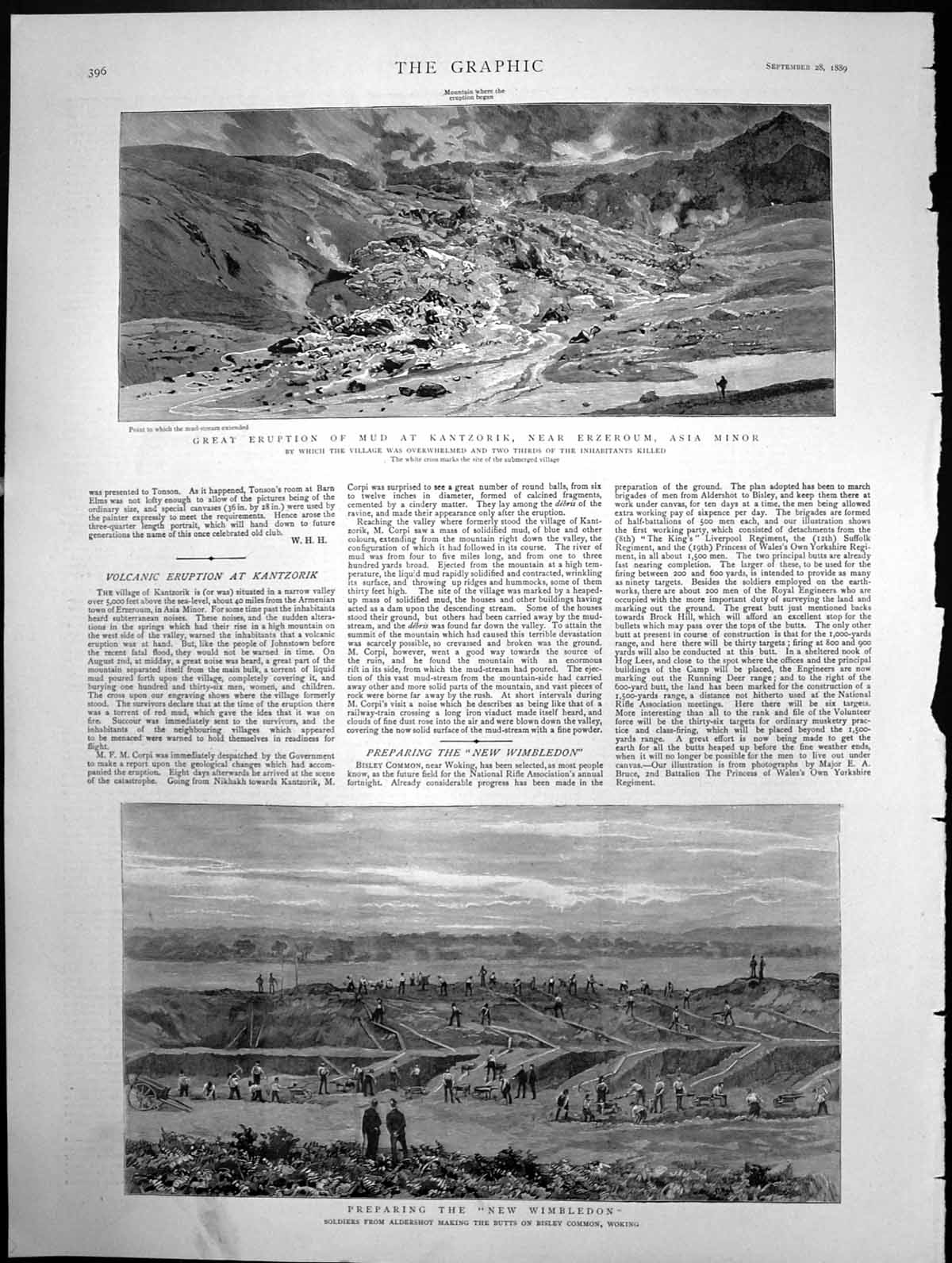 Old Print Preparing The New Wimbledon Great Eruption Mud Asia Minor 1889 19th