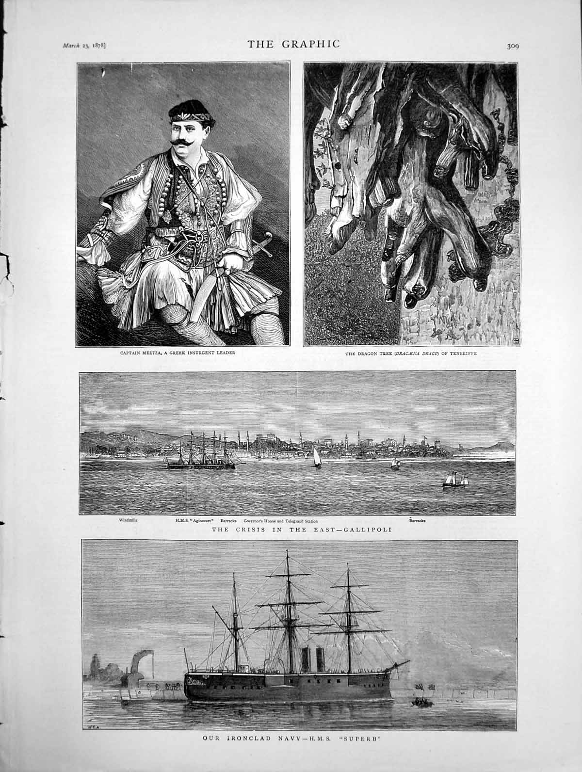 Old Hms Superb Crisis In The East Gallipoli Captain Meetza Greek 1878 Victorian