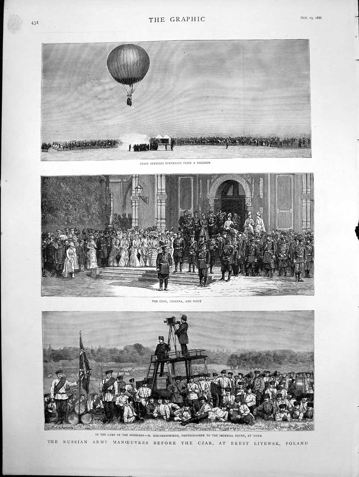 Antique Old Print Russian Army Manoeuvres Before The Czar Litewsk Poland 1886