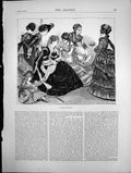Original Old Antique Print Paris Fashions Sketch Women Dresses 1870 Victorian