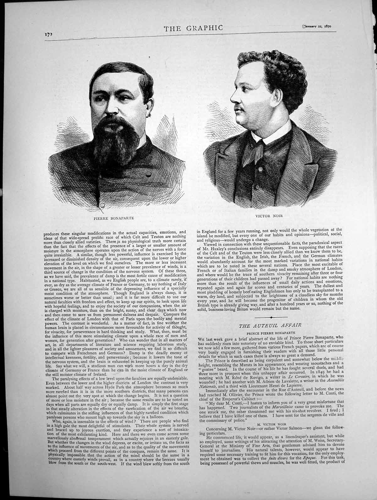 Antique Old Print Pierre Bonaparte Victor Noir Portraits Auteuil Affair 1870