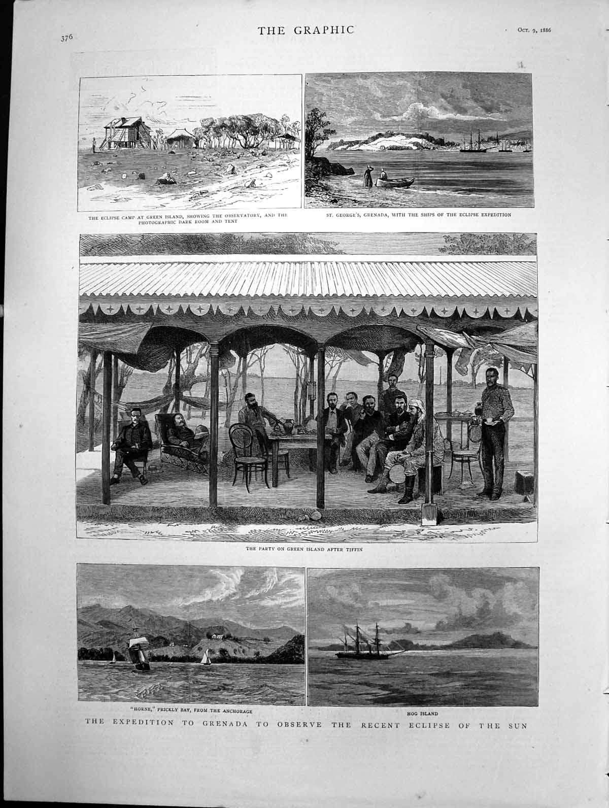 Antique Print Expedition To Grenada To Observe The Recent Eclipse Sun 1886 19th