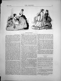 Original Old Antique Print Paris Fashions Sketch Women Dresses 1869 Victorian