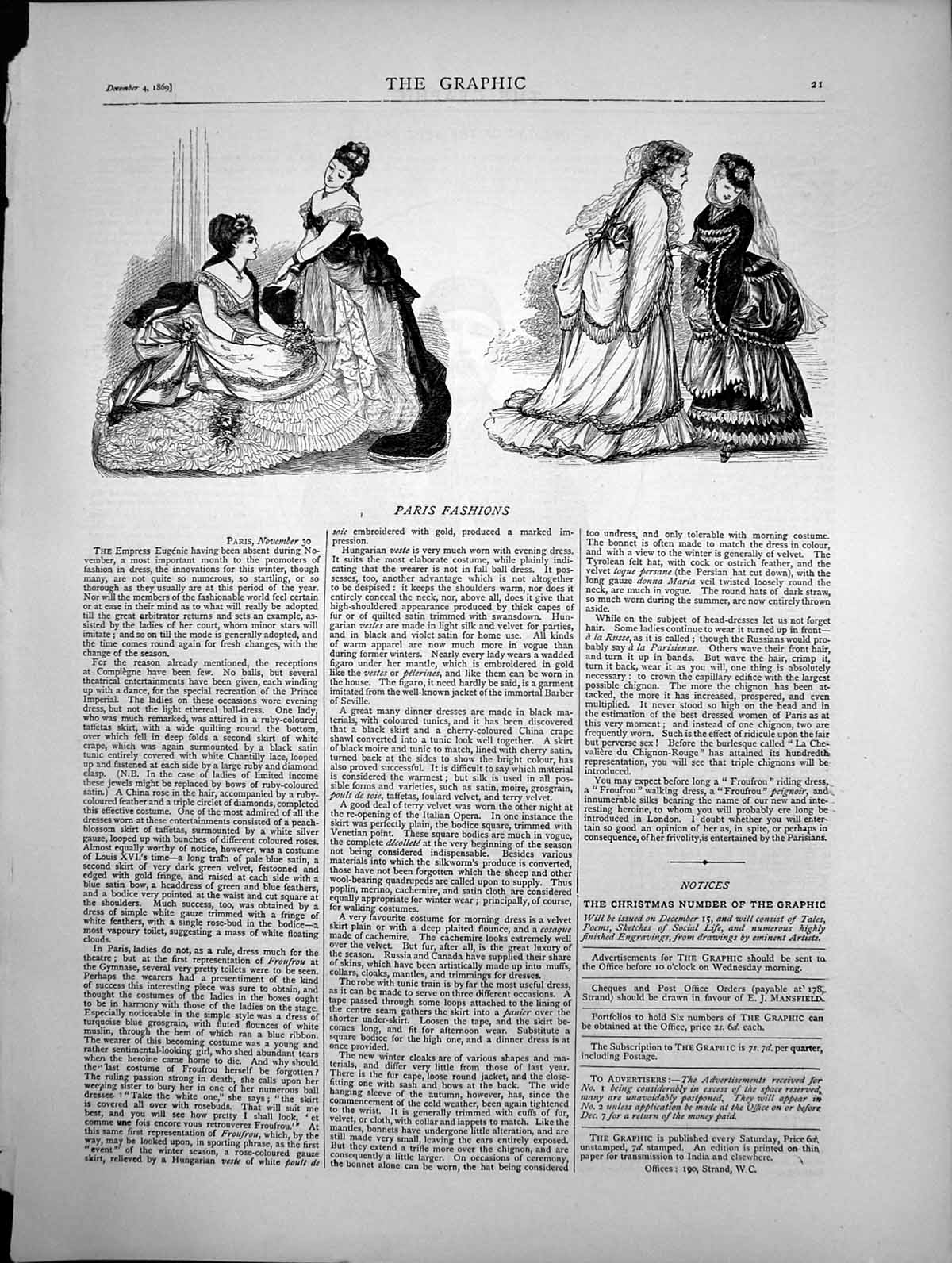 Original Old Antique Print Paris Fashions Sketch Women Dresses 1869 Victorian