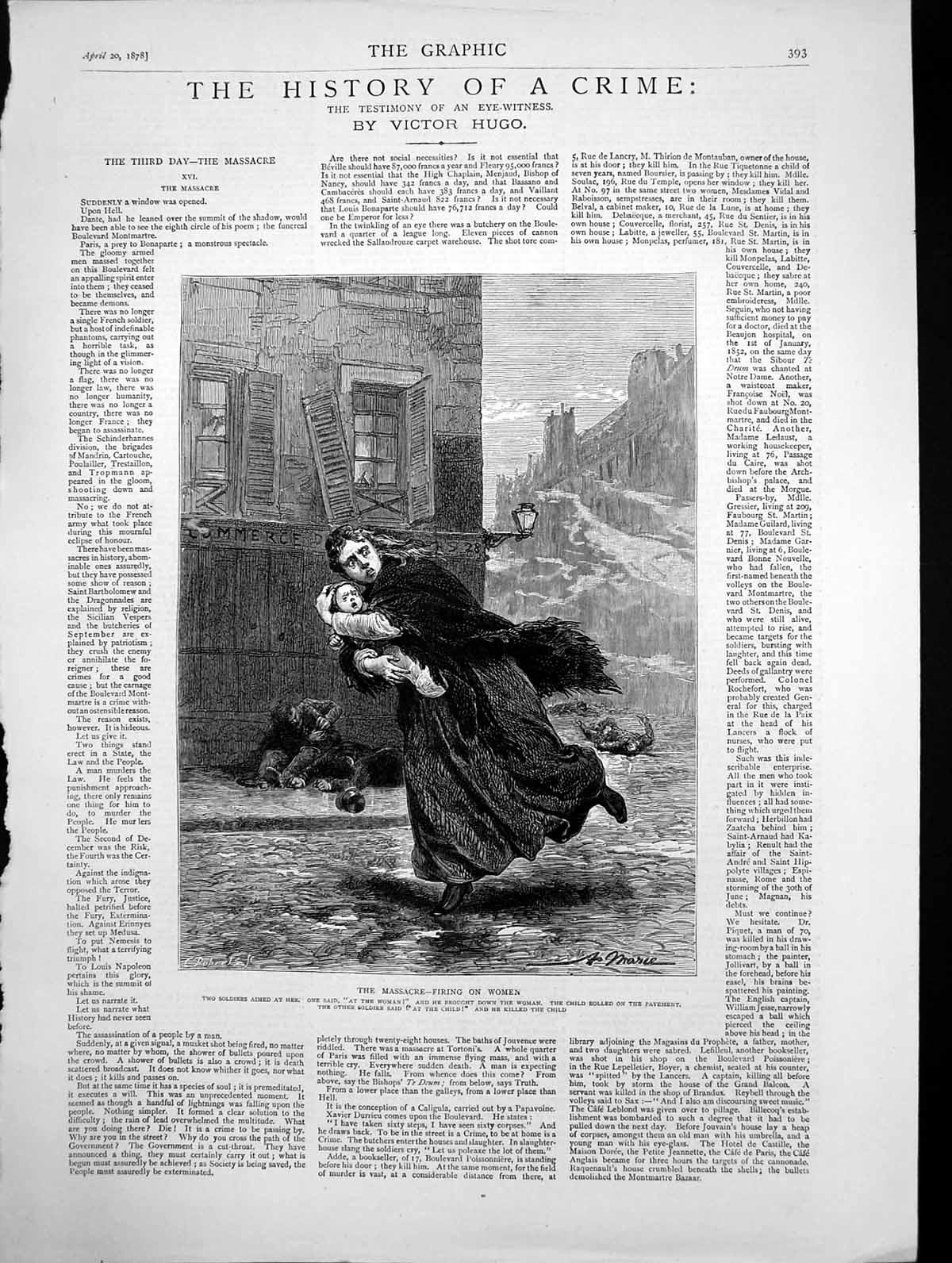 Antique Print History A Crime By Victor Hugo Massacre Firing On Women 1878 19th