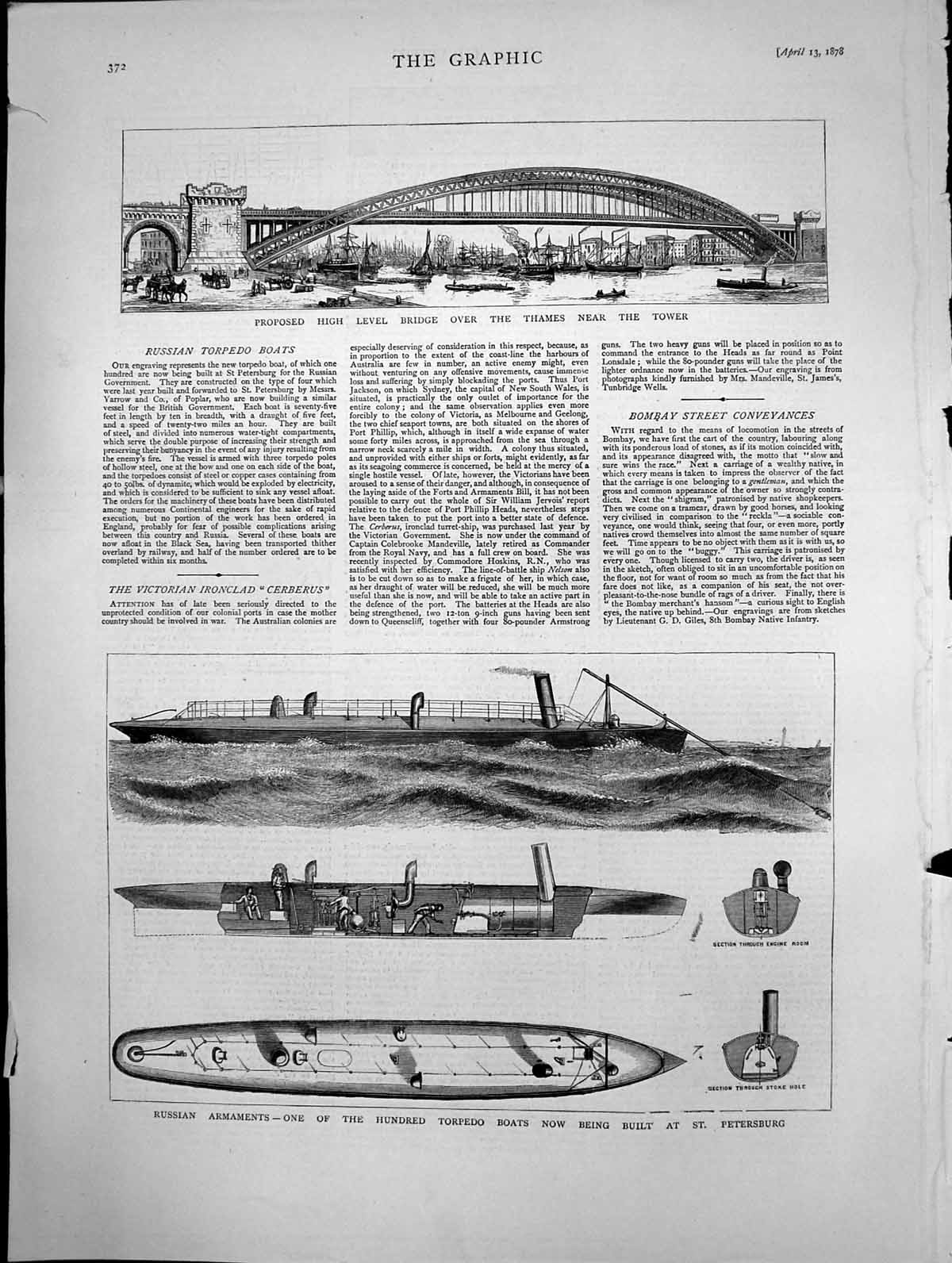 Old Russian Armaments Torpedo Boats New High Level Bridge Thames 1878 Victorian