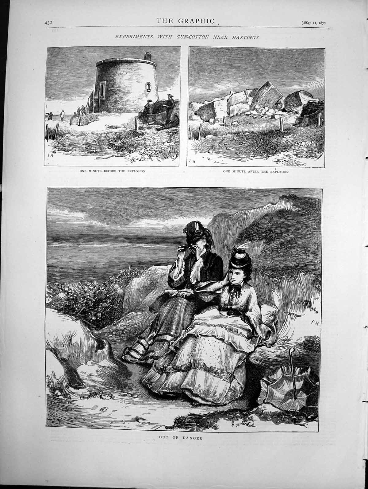 Antique Old Print Experiments With Gun-Cotton Near Hastings Explosion 1872 19th