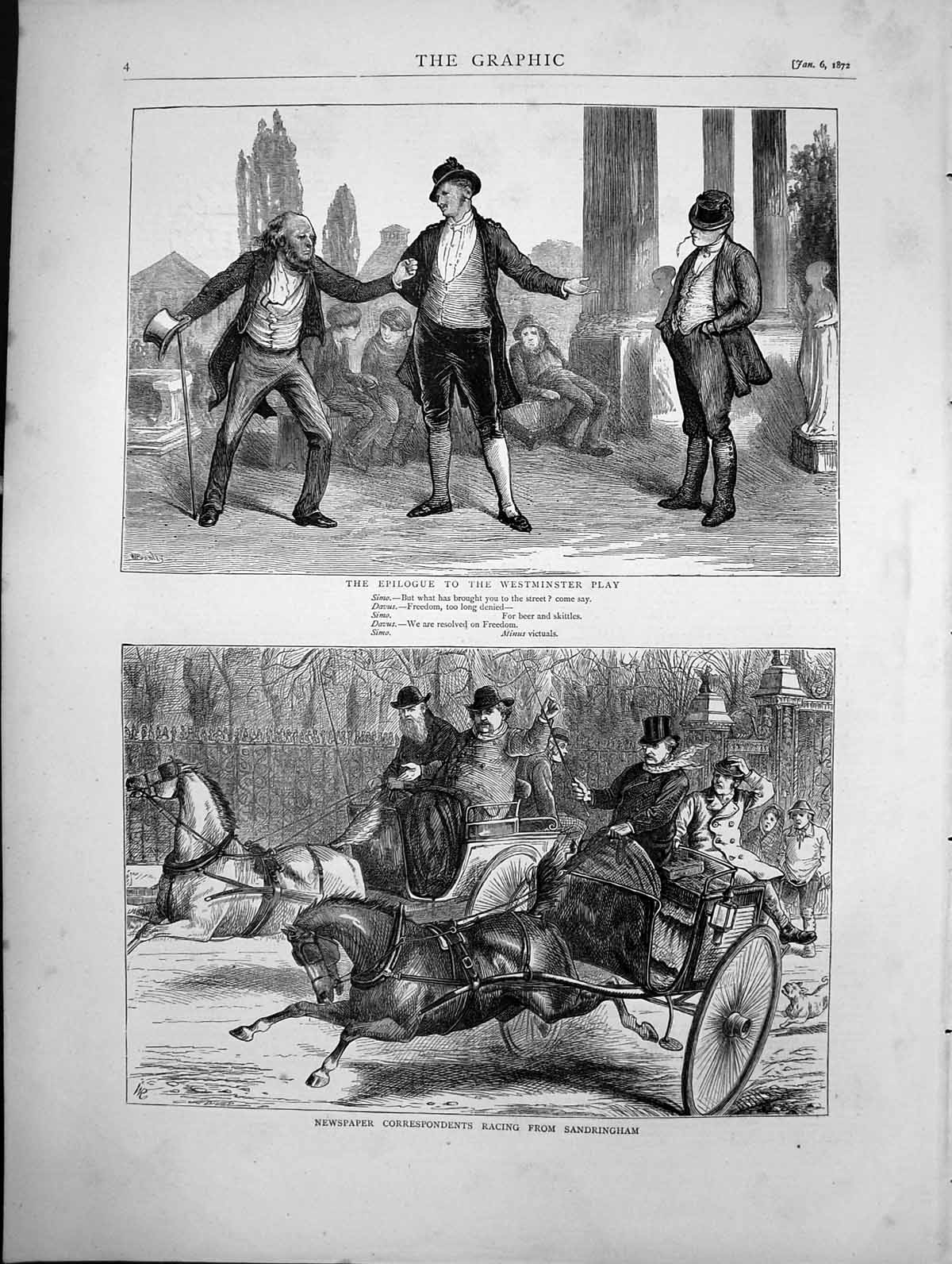 Antique Print Newspaper Correspondents Racing From Sandringham Sketch 1872 19th