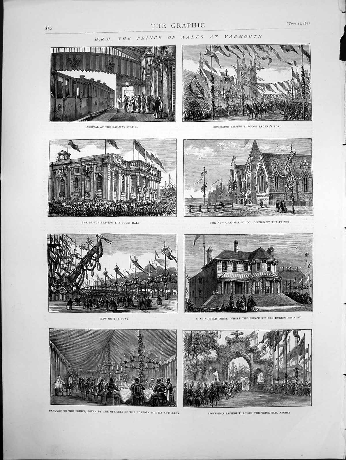 Antique Old Print Hrh The Prince Wales At Yarmouth Sketches Arrival Etc 1872