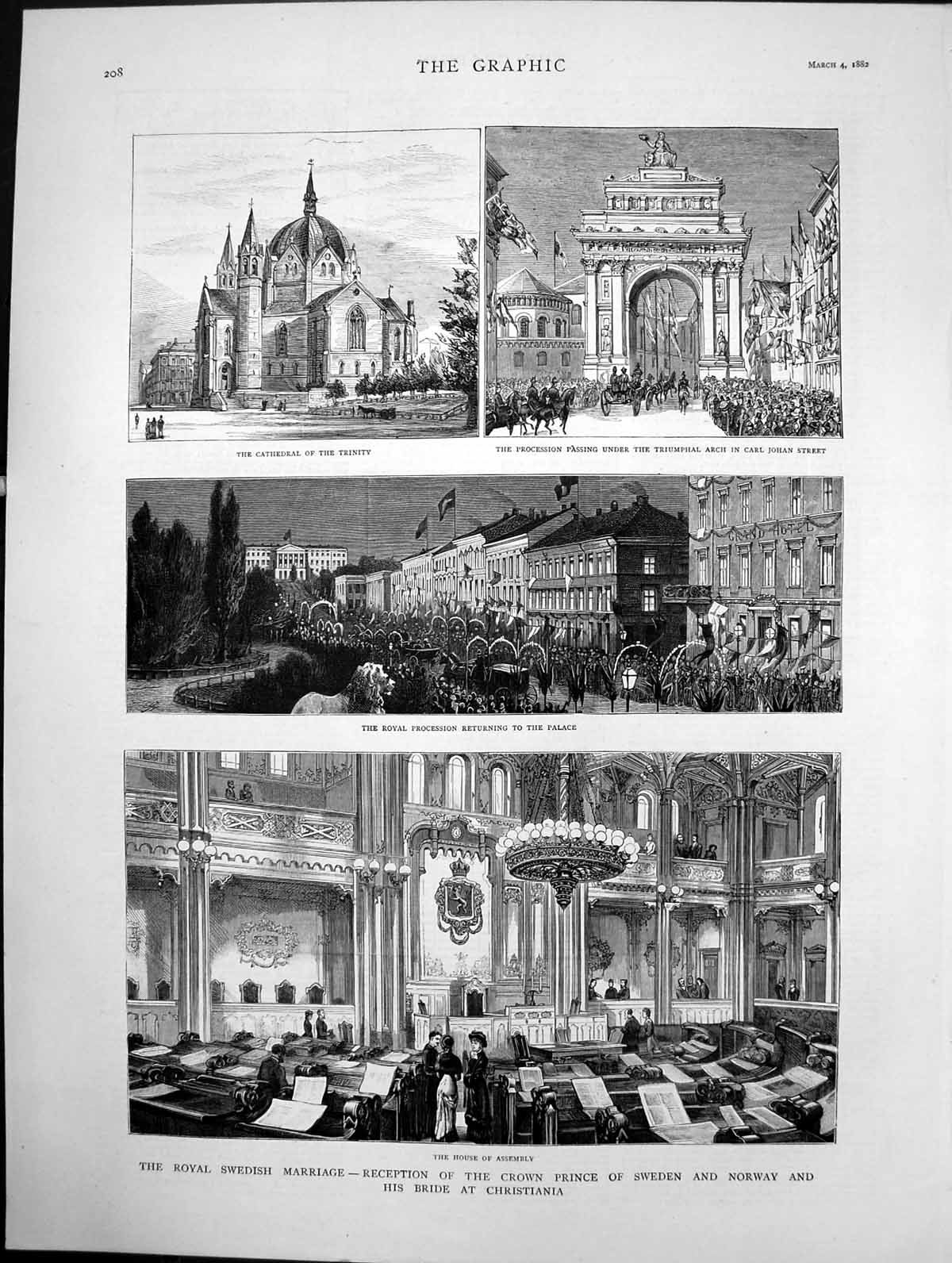Antique Print Royal Swedish Marriage Reception Prince Sweden & Norway 1882 19th