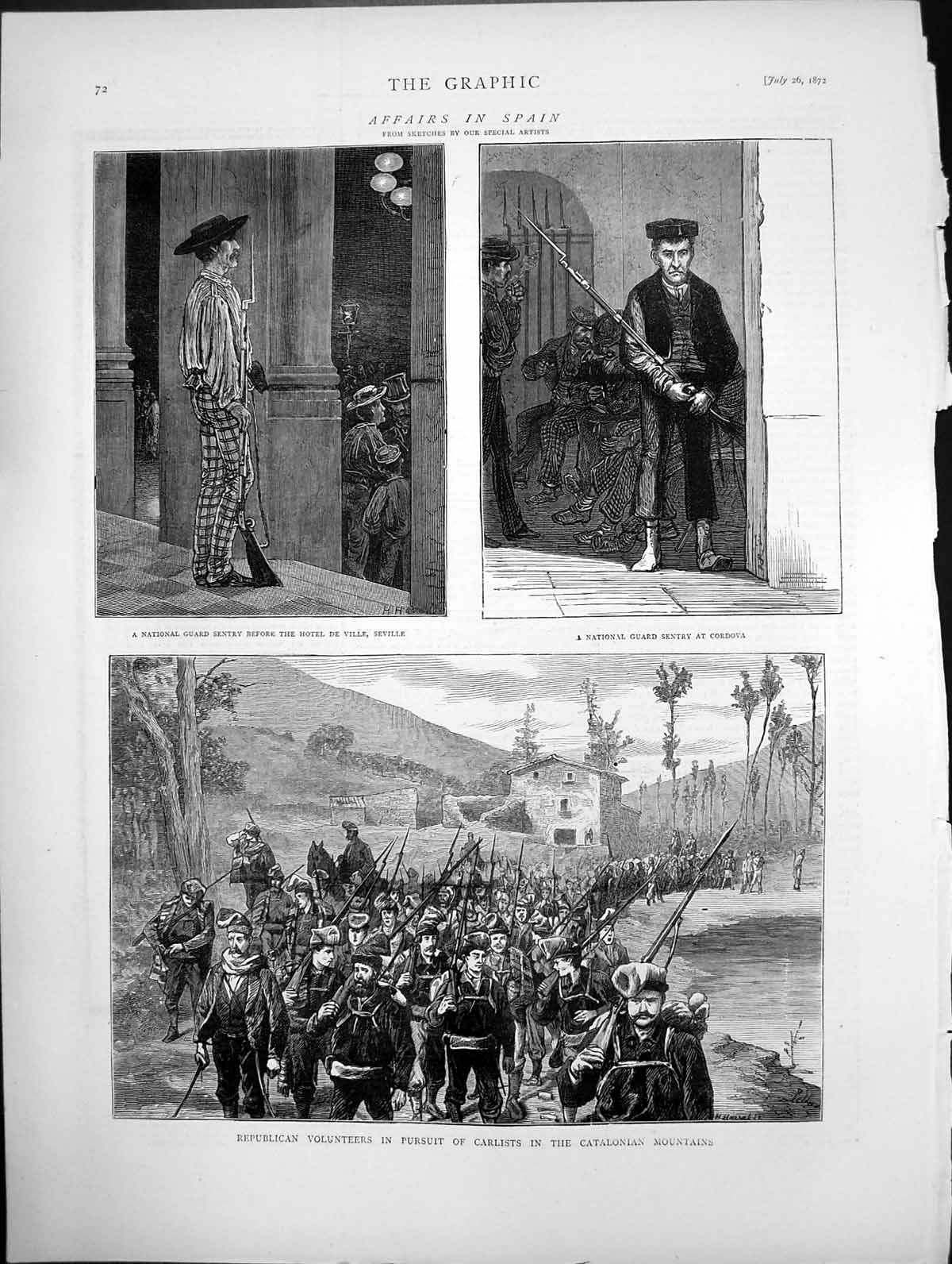 Old Print Affairs In Spain Republican Volunteers In Pursuit Carlists 187 19th