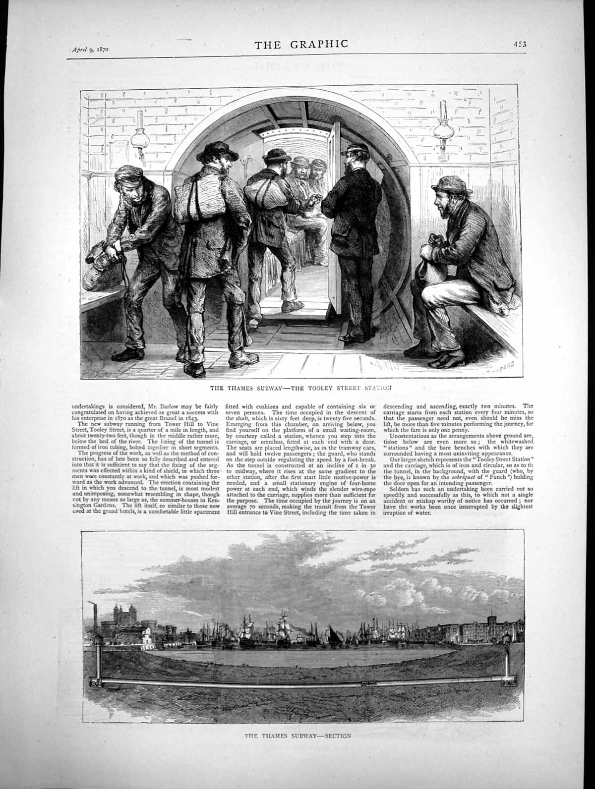 Antique Old Print The Thames Subway The Tooley Street Station Sketches 1870