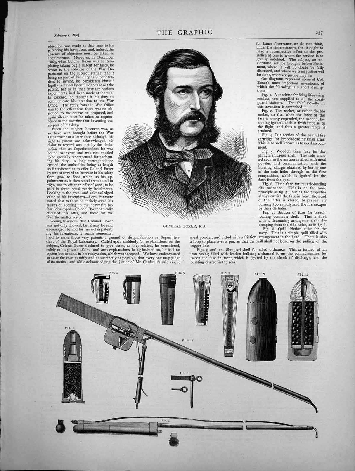Antique Old Print General Boxer Portrait Sketches Drawings Parts Rifle 1870