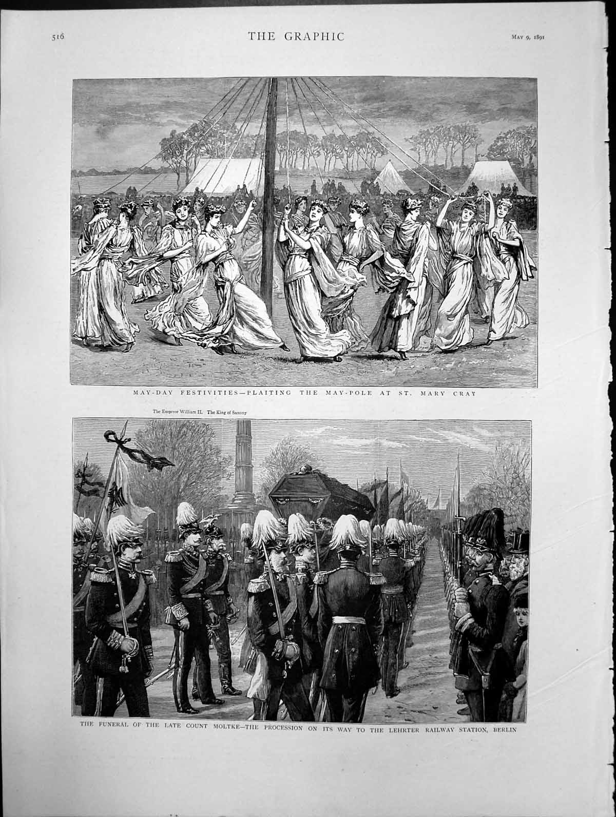 Antique Print Funeral Count Moltke Procession Berlin May-Day May-Pole 1891 19th