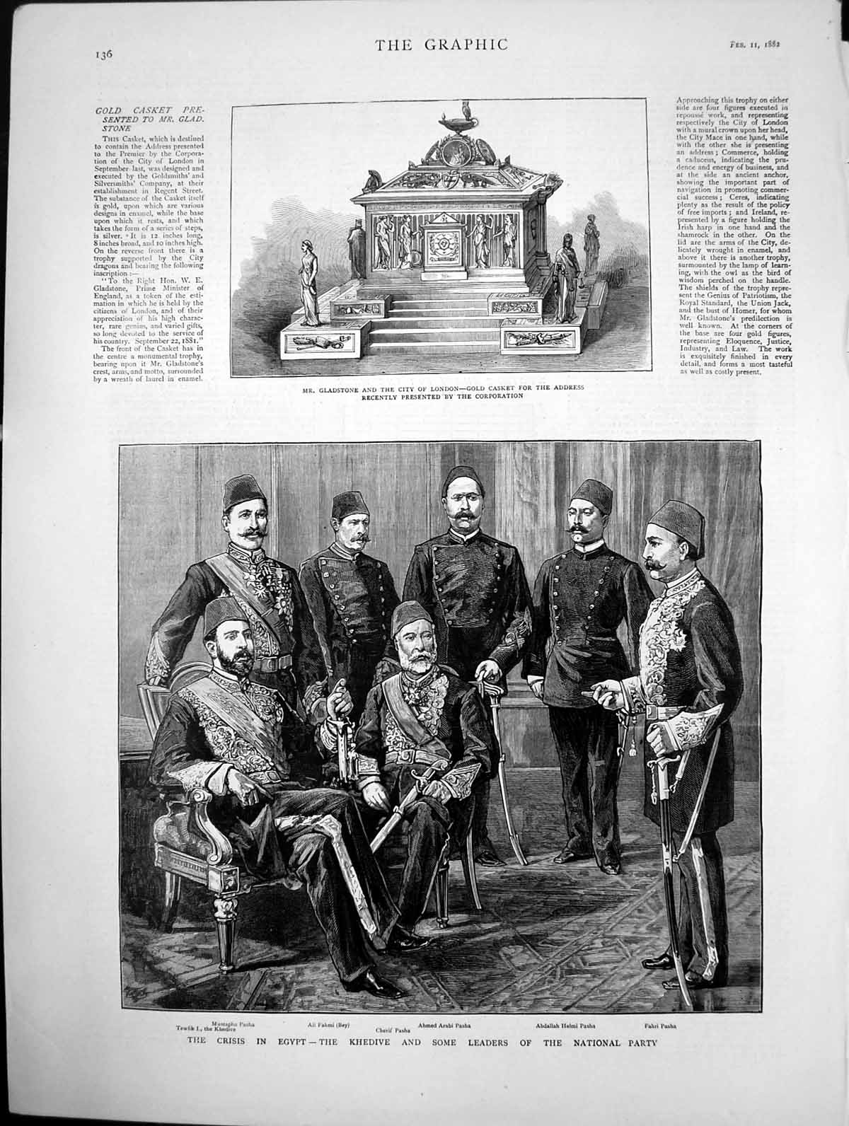 Old Print Crisis In Egypt Khedive And Some Leaders Gladstone Casket 1882 19th