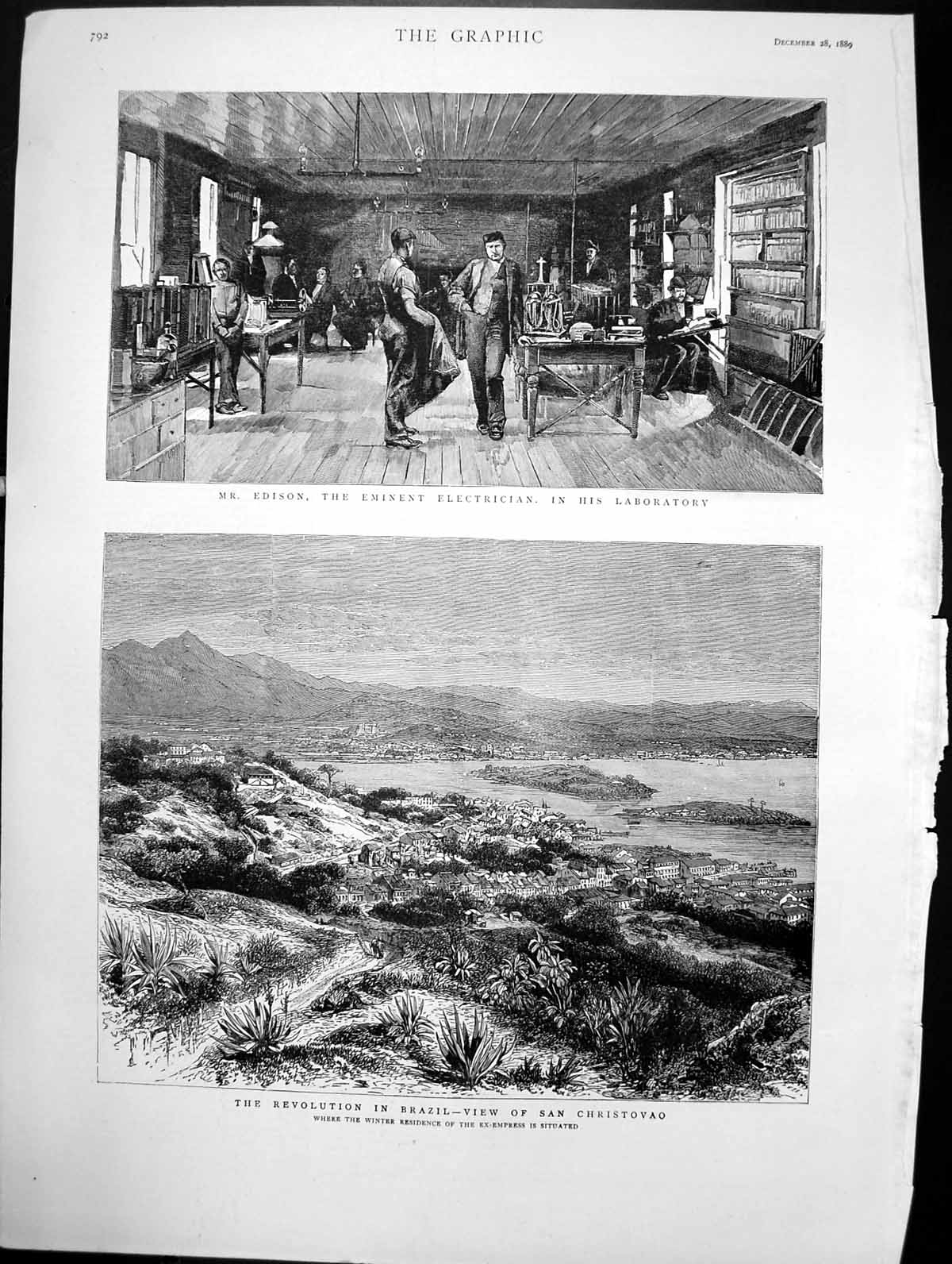 Old Print Revolution In Brazil View San Christovao Mr Edison In Lab 1889 19th