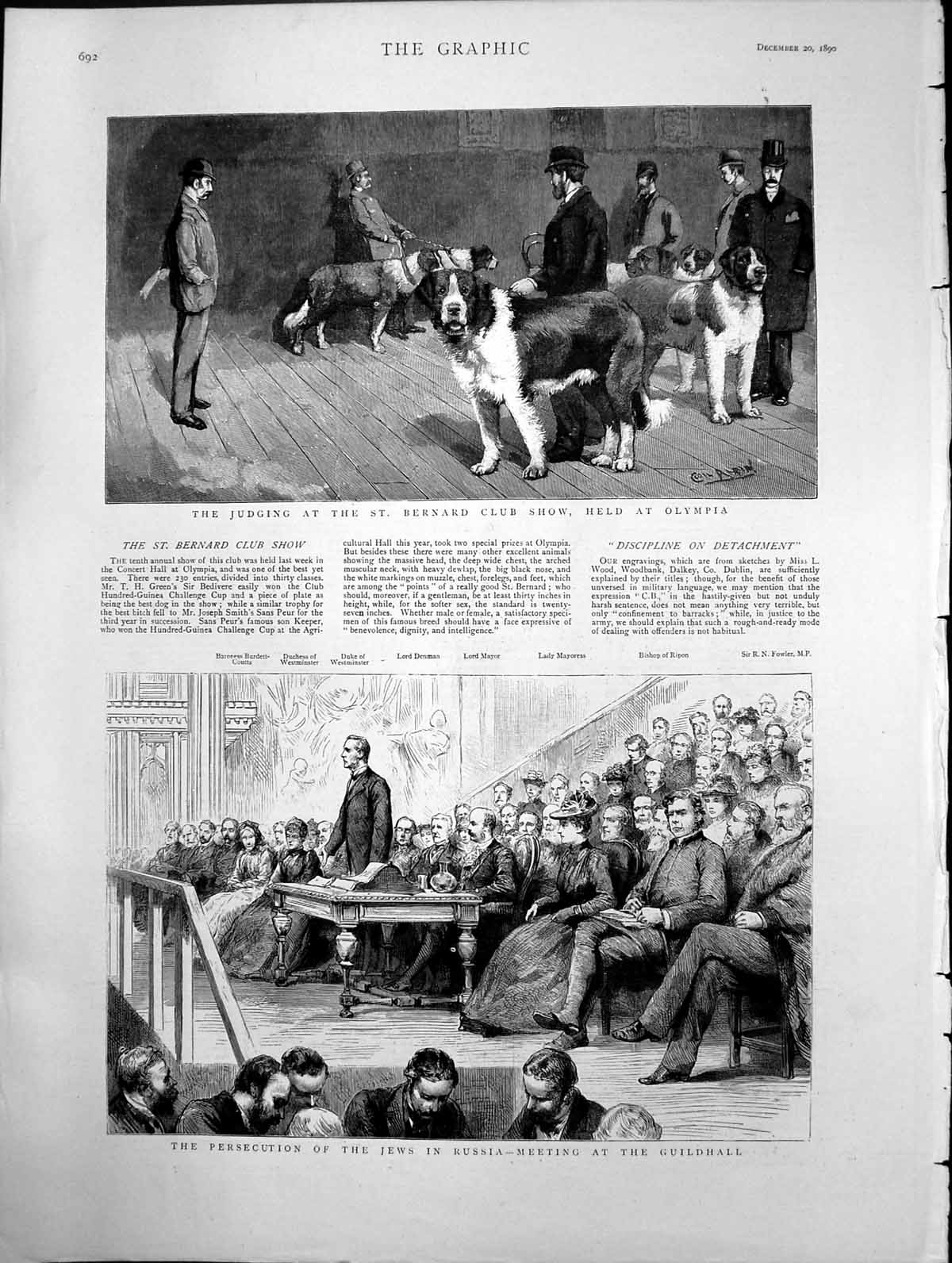 Old Print Judging St Bernard Club Persecution Jews Russia Guildhall 1890 19th