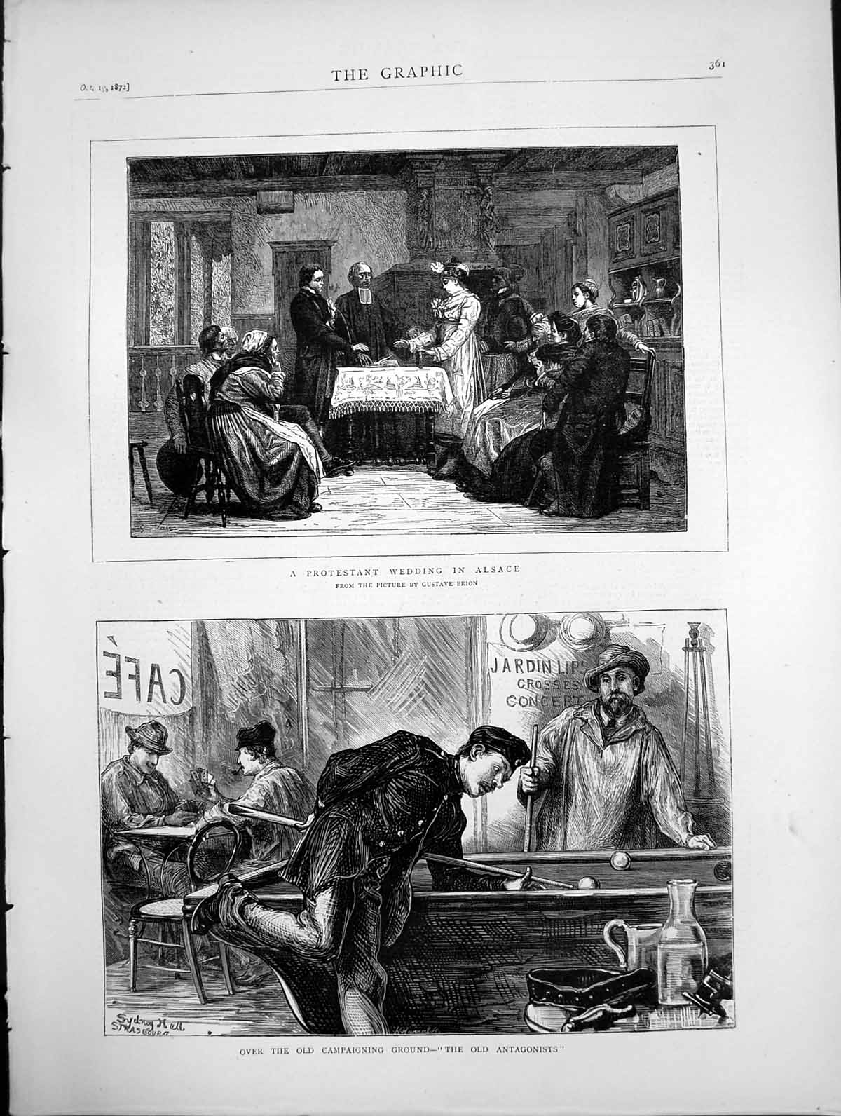 Antique Old Print Protestant Wedding In Alsace Campaigning Ground Sketch 1872