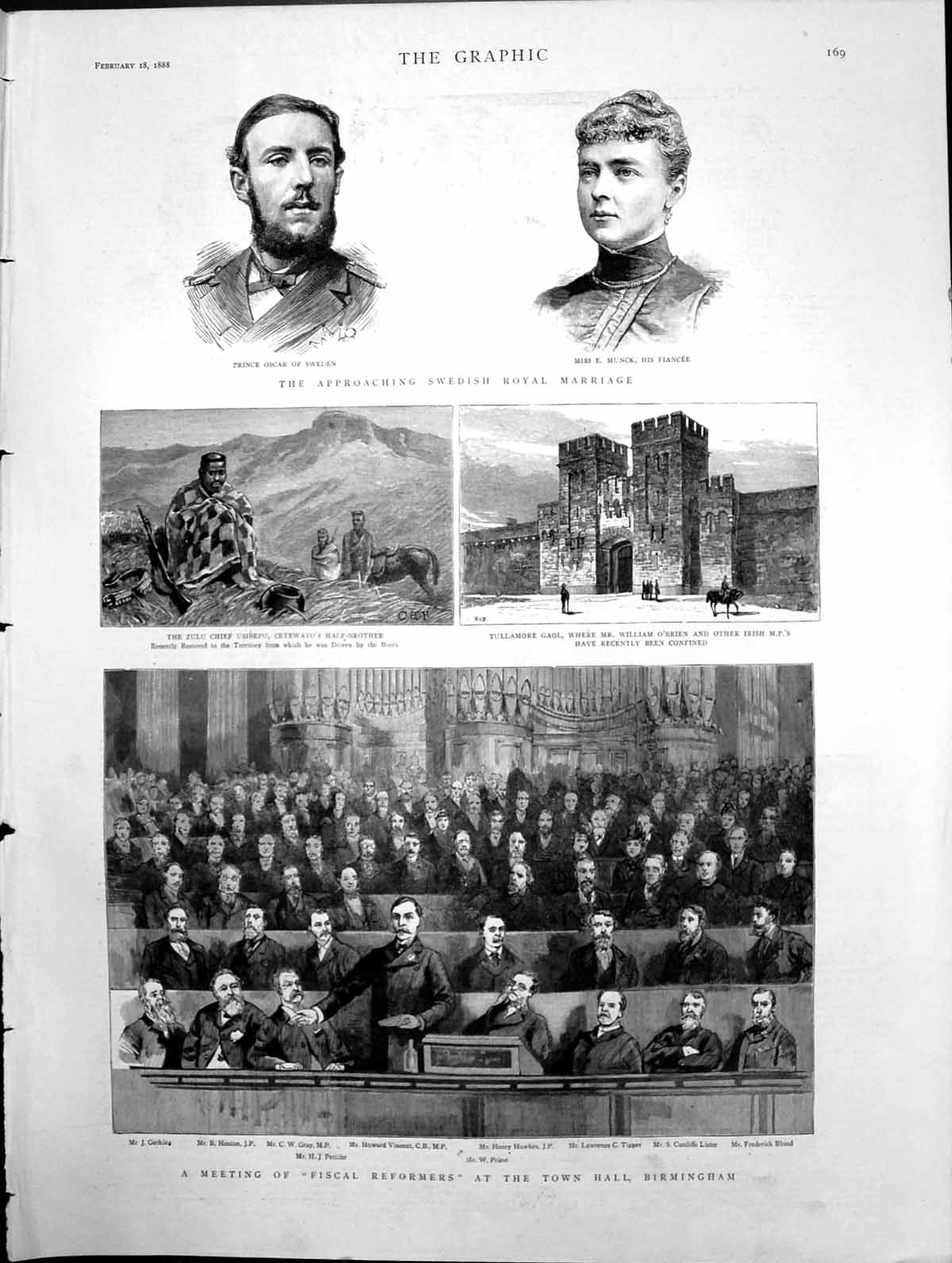 Old Print Meeting Fiscal Reformer Approaching Swedish Royal Wedding 1888 19th