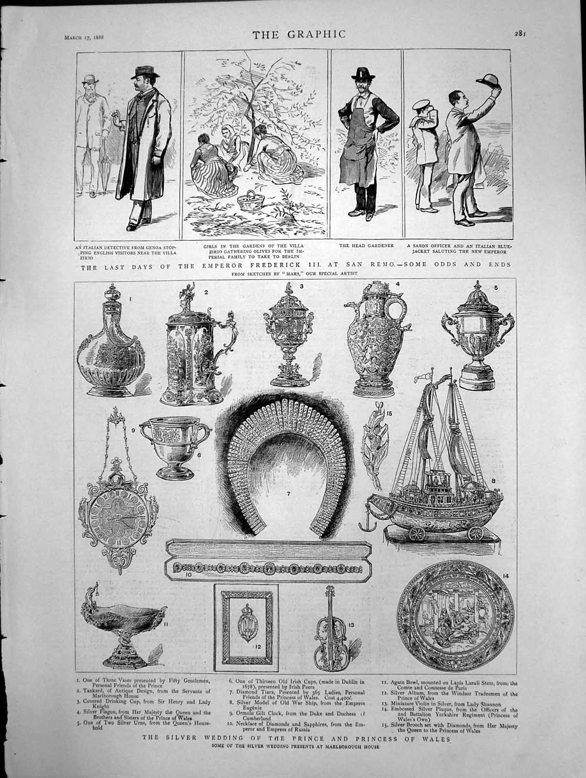 Antique Old Print Silver Wedding The Prince And Princess Wales Sketches 1888