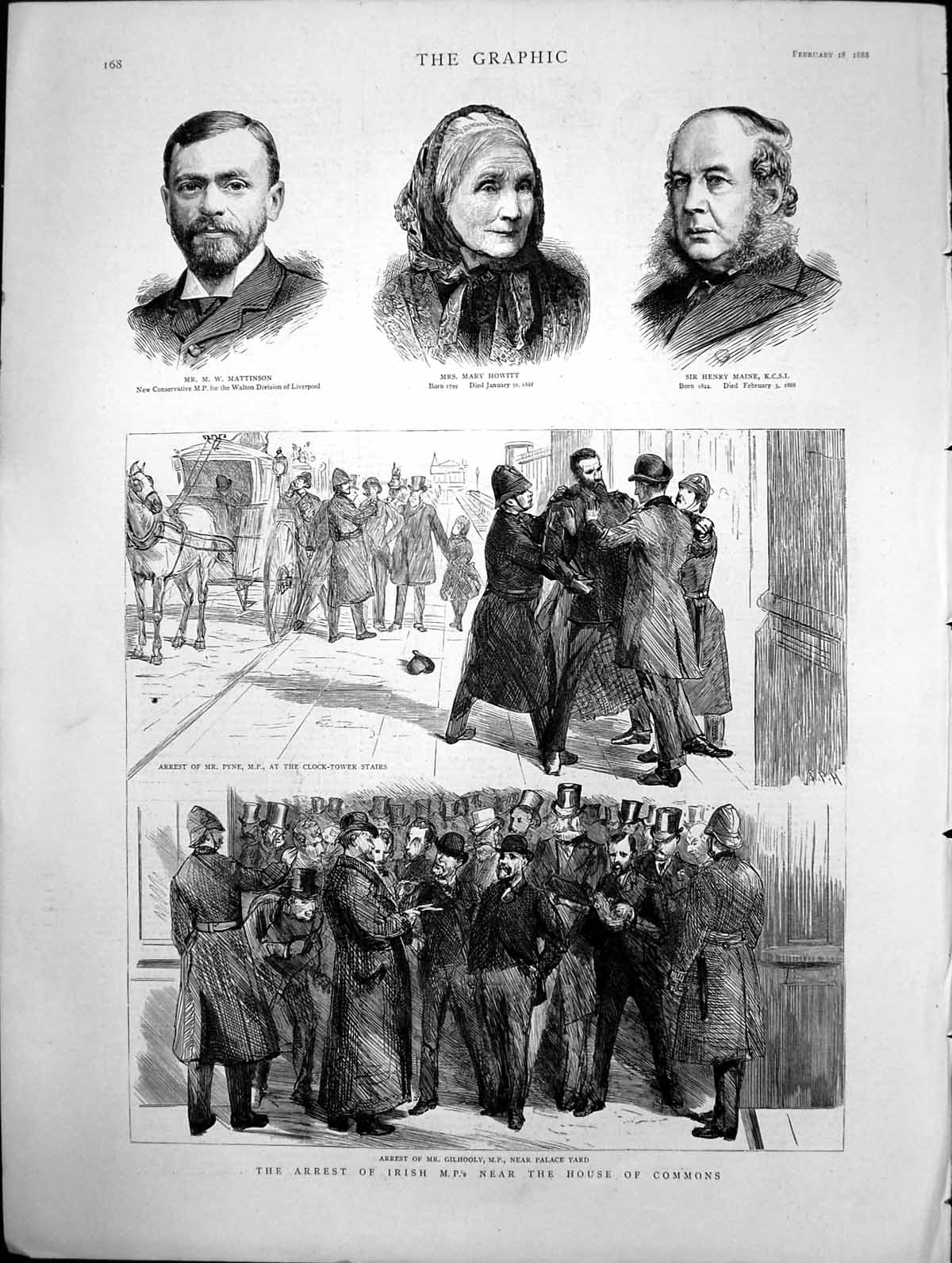 Antique Old Print The Arrest Irish Mp'S Near The House Commons London 1888 19th