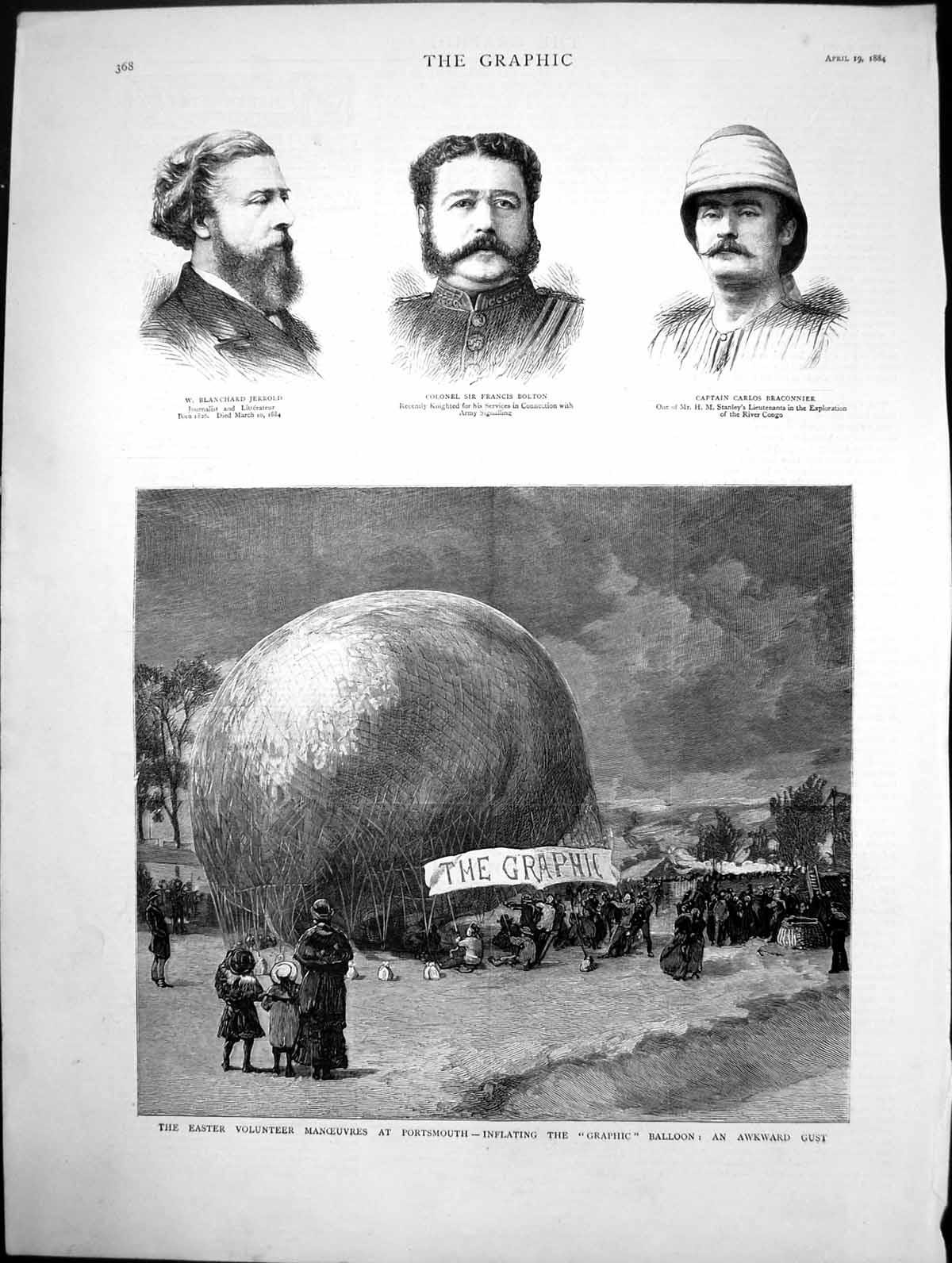Antique Print Easter Volunteer Manoeuvres Portsmouth Inflating Balloon 1884