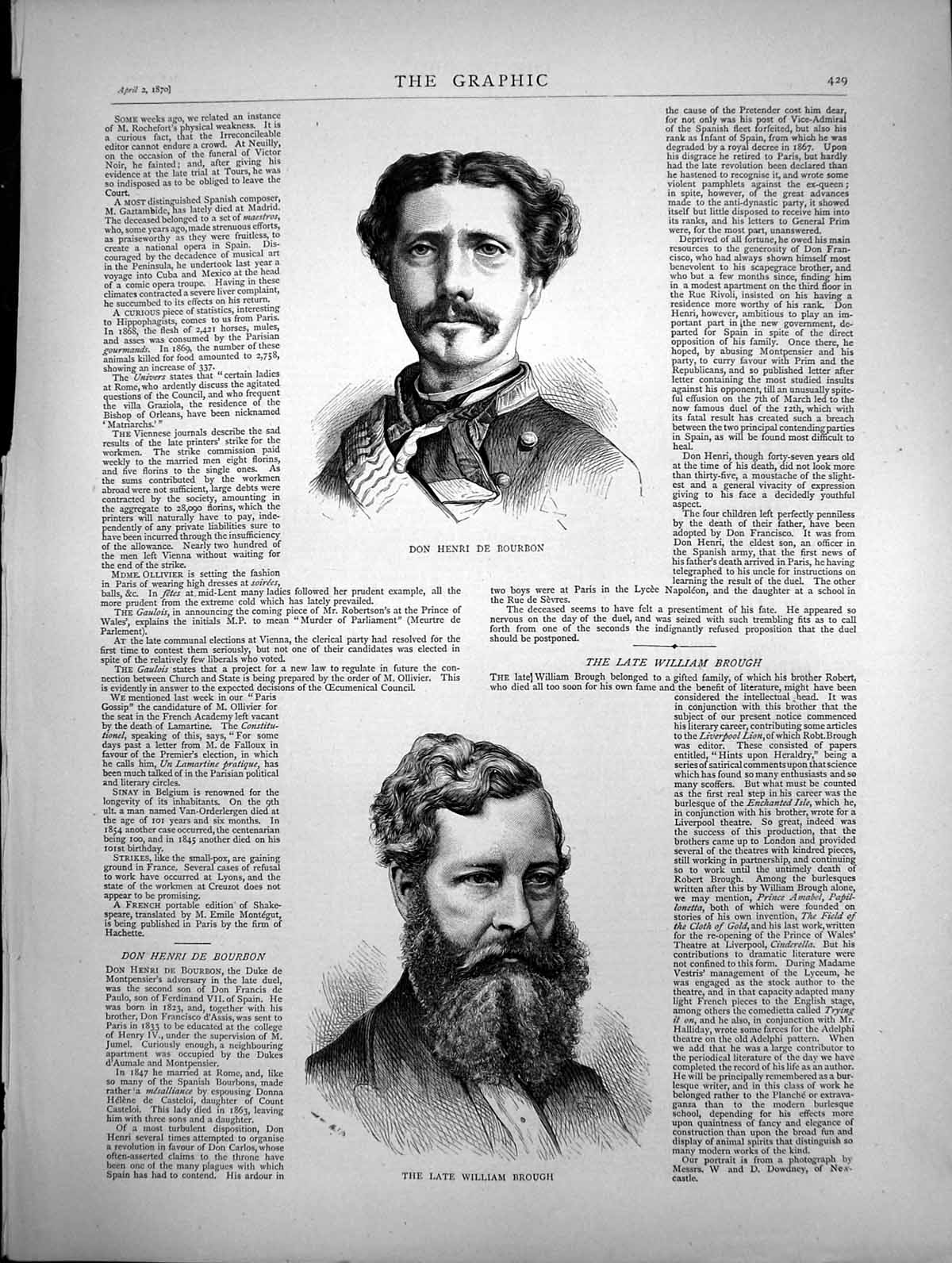 Old Antique Print Portraits William Brough And Don Henri De Bourbon 1870 19th