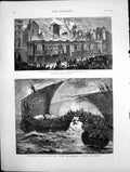 Antique Print Burning Paris Opera House Battle Actium Antony Cleopatra 1873