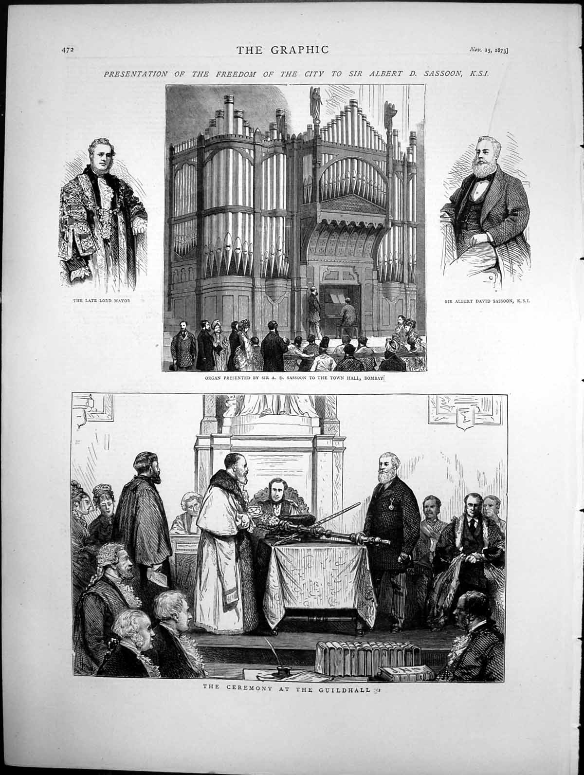 Antique Old Print Presentation Freedom City To Albert Sassoon Guildhall 1873