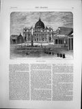 Original Old Antique Print View St Peter'S Rome Pope Vatican Sketch 1870 19th