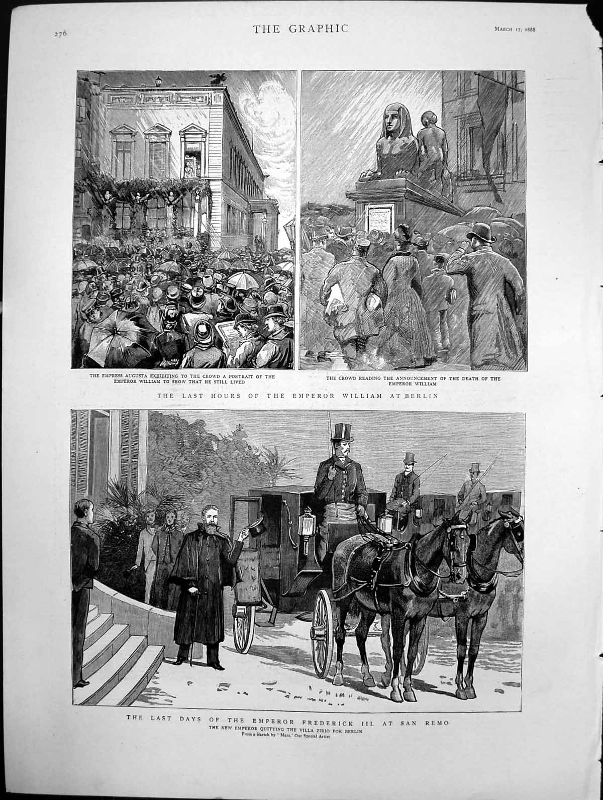 Antique Print Last Hours Emperor William Berlin And Frederick San Remo 1888