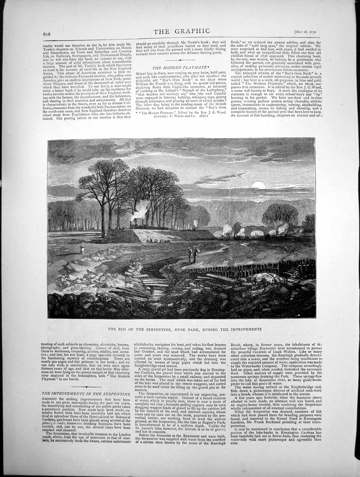 Antique Print The Bed The Serpentine Hyde Park During The Improvements 1870