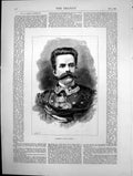 Antique Old Print Portrait Humbert I King Italy Sketch Military Uniform 1878