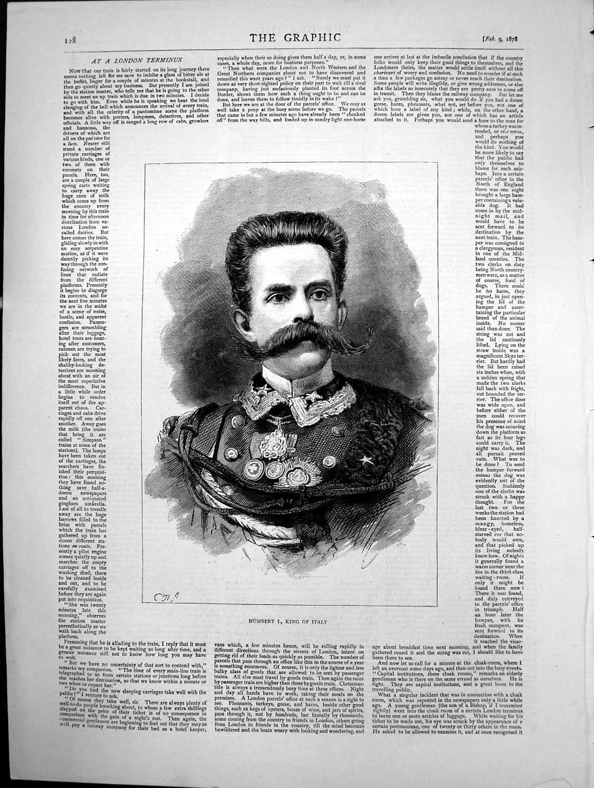 Antique Old Print Portrait Humbert I King Italy Sketch Military Uniform 1878
