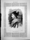 Original Old Antique Print Portrait Margherita Queen Consort Italy Sketch 1878