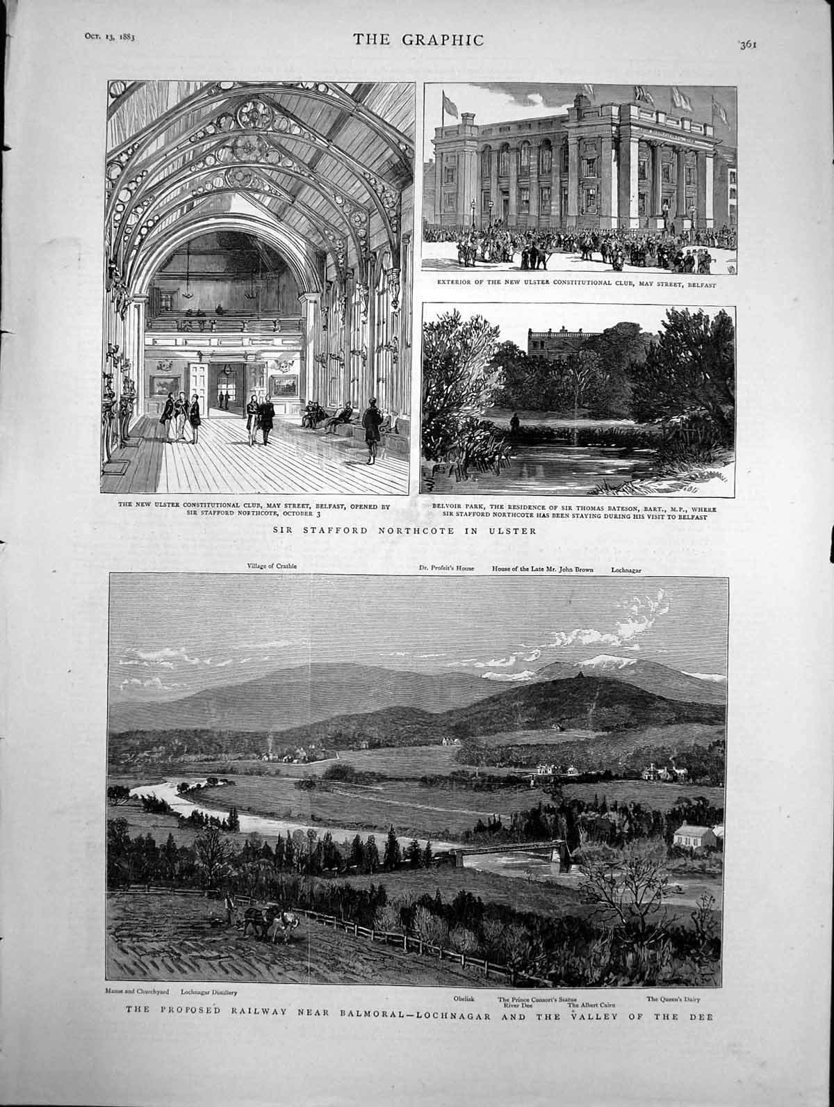 Old Print Sir Stafford Northcote In Ulster New Railway Near Balmoral 1883 19th