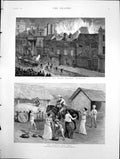 Antique Old Print Burning Grand Theatre Islington The Burmese New Year 1888